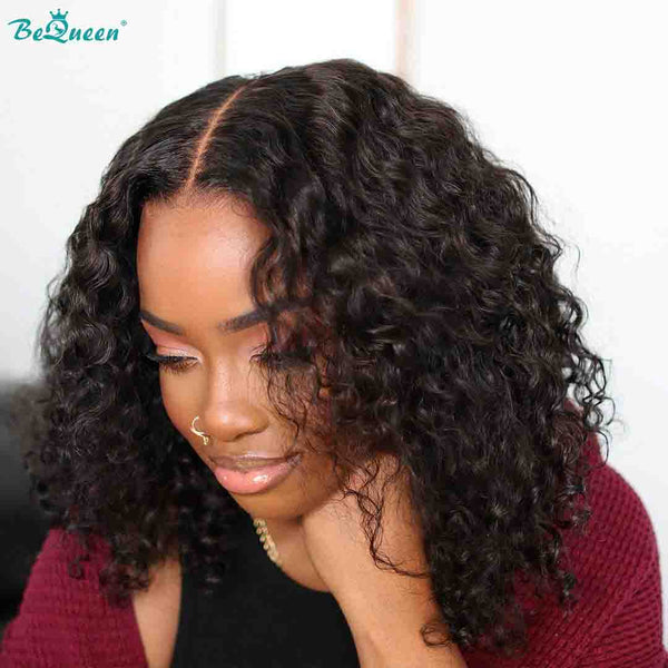 BEQUEEN BEQUEEN 13x4 Lace T Part Bob Wig 1B Curly Wave 100% Human Hair BeQueenWig