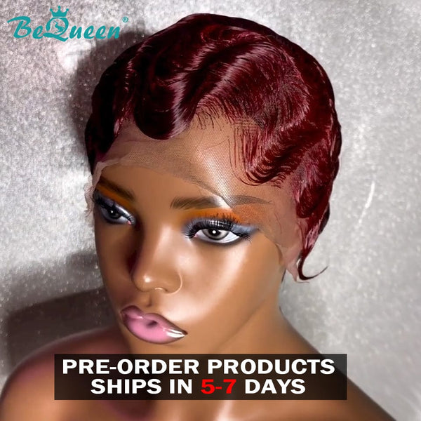 BeQueen Wig PIXIE WIGS RED Bequeen 13*4 Lace Frontal Water Wavy Pixie Wig