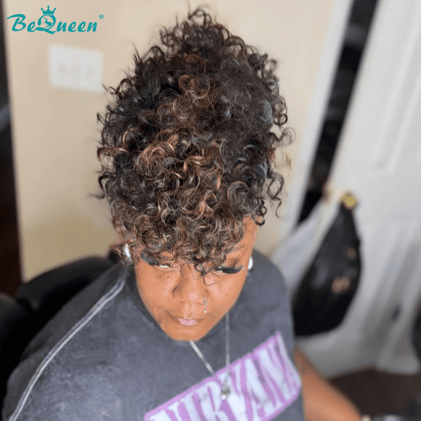 BeQueen Wig Mohawk wig Bequeen Black And Brown Curly Mohawk Style(Not A Wig)