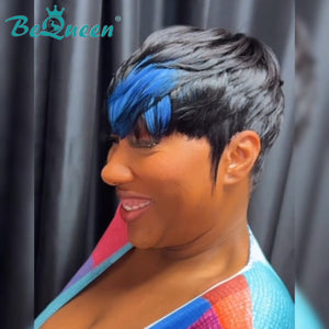 BeQueen Wig PIXIE WIGS Bequeen Blue Part Machine Made Short Cut Pixei Wig