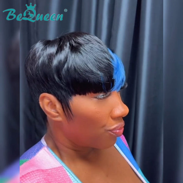 BeQueen Wig PIXIE WIGS Bequeen Blue Part Machine Made Short Cut Pixei Wig