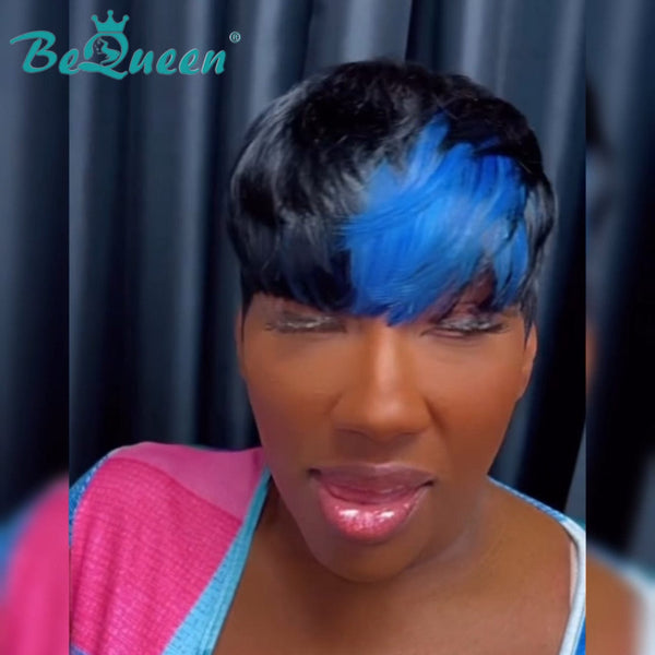 BeQueen Wig PIXIE WIGS Bequeen Blue Part Machine Made Short Cut Pixei Wig