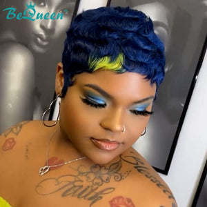 BeQueen Wig PIXIE WIGS Bequeen Blue With Yellow Part Short Pixie Wig