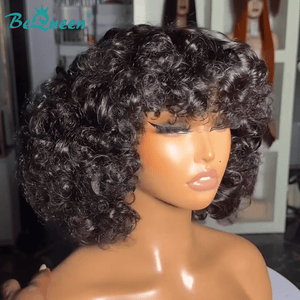 BeQueen Wig Bequeen Curly 1B Color Bob Bangs Wig