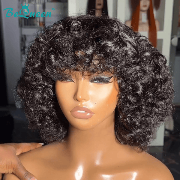 BeQueen Wig Bequeen Curly 1B Color Bob Bangs Wig