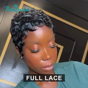 BeQueen Wig FULL LACE WIG Bequeen Curly Natrual Black Pixie Cut Full Lace Wig