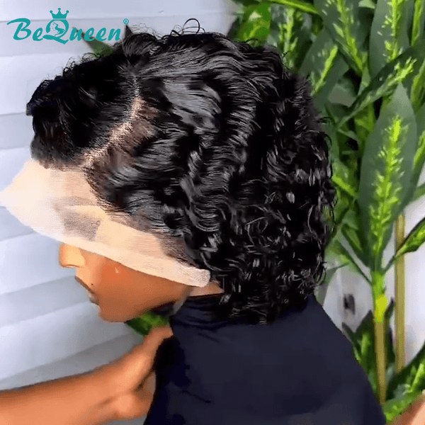 BeQueen Wig Bequeen Curly Wave 1B Color 13x4 Lace Bob Wig