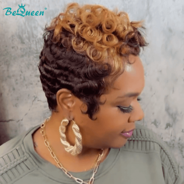 BeQueen Wig PIXIE WIGS Bequeen Dark Brown And Light Brown Color Curly Pixie Wig