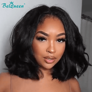 BeQueen Wig Bequeen Deep Wave Natrual Black Lace Bob Wig