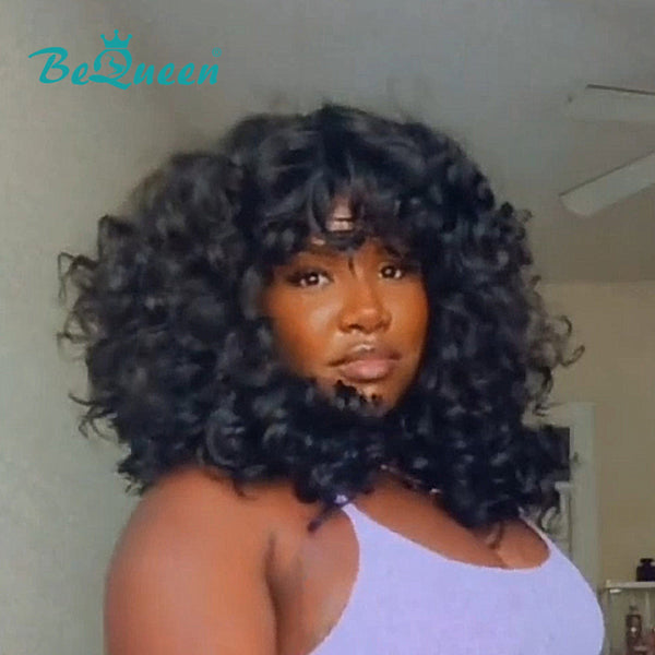 BeQueen Wig Bequeen Deep Wave Natrual Black Machine Made Wig