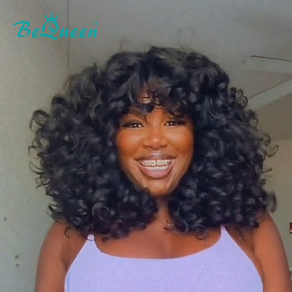 BeQueen Wig Bequeen Deep Wave Natrual Black Machine Made Wig