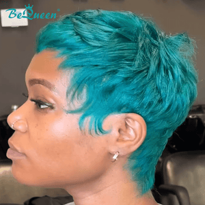 BeQueen Wig PIXIE WIGS Bequeen Light Blue Pixie Machine Made Wig