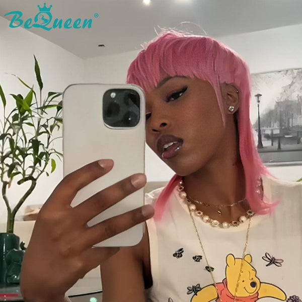 BeQueen Wig Mullet Wig Bequeen Mullet Pink Glueless Wig