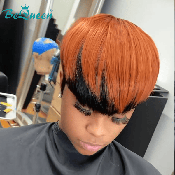 BeQueen Wig PIXIE WIGS Bequeen Natural Black Under Orange Pixie Wig