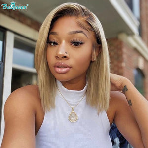 BeQueenWig BEQUEEN 13x4 Lace Front Wig Straight T4/613 Bob Wig