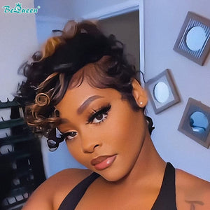 BeQueenWig PIXIE WIGS Bequeen Highlight Finger Wave Lace Wig