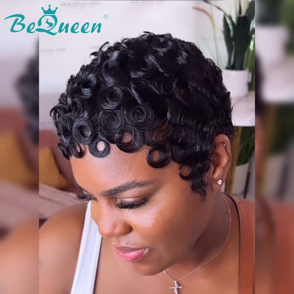 BeQueenWig PIXIE WIGS Bequeen Pixie Cut Finger Wave Machine Made Wig