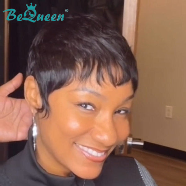 overseas PIXIE WIGS Bequeen Sexy Wave 1B Natural Black Machine Made Short Wig