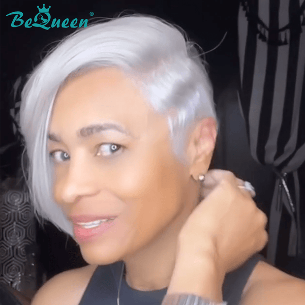 overseas PIXIE WIGS Bequeen Silver Charm Side Part Pixie Wig