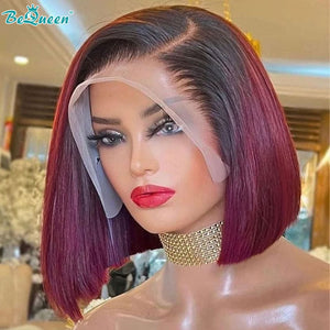 BeQueenWig BEQUEEN 13x4 Lace Front Wig Straight 1B99J Bob Wig