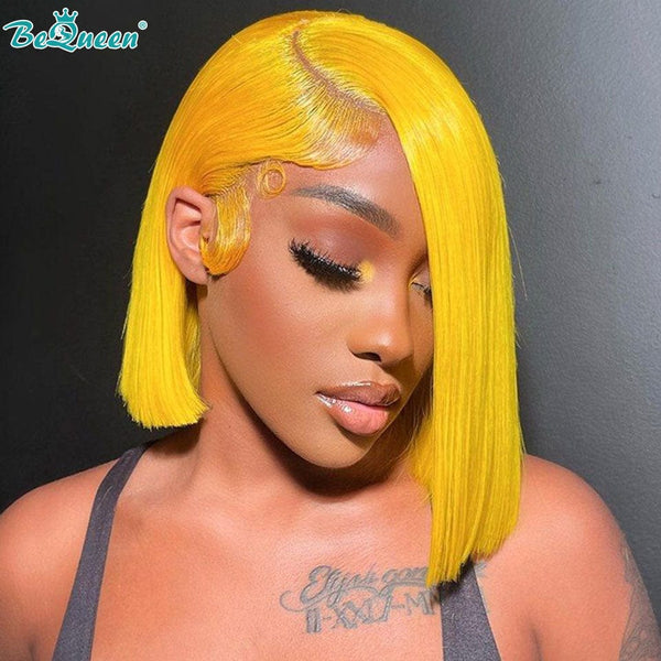 BeQueenWig BEQUEEN 13x4 Lace Front Wig Straight Yellow Bob Wig