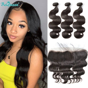 BeQueenWig BEQUEEN 3Pcs with 13x4 Frontal Body Wave Best Virgin Human Hair Bundles