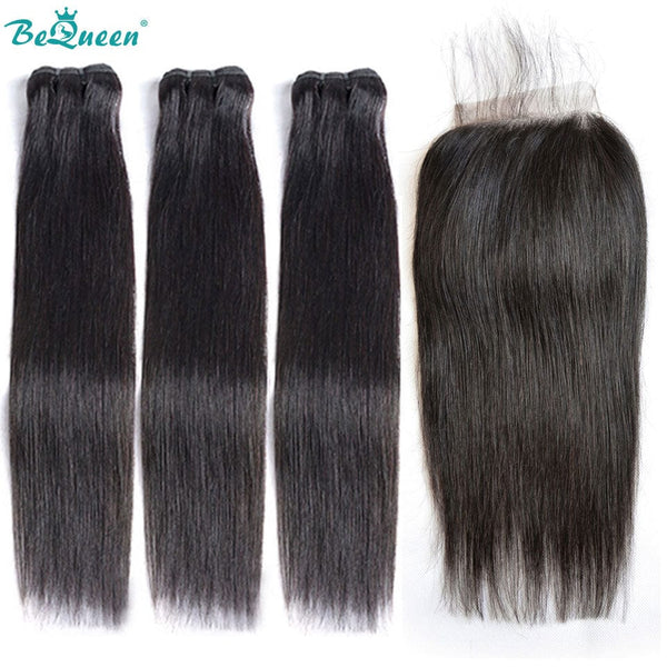 BeQueenWig BEQUEEN 3Pcs With 4x4 Closure Straight Best Virgin Human Hair Bundles