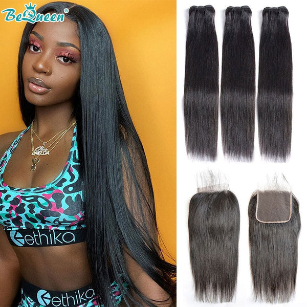 BeQueenWig BEQUEEN 3Pcs With 4x4 Closure Straight Best Virgin Human Hair Bundles