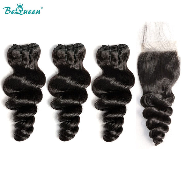 BeQueenWig BEQUEEN 3Pcs with Closure Loose Wave Best Virgin Human Hair Bundles