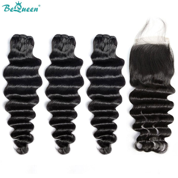 BeQueenWig BEQUEEN 3Pcs with Closure Natural Wavy Best Virgin Human Hair Bundles