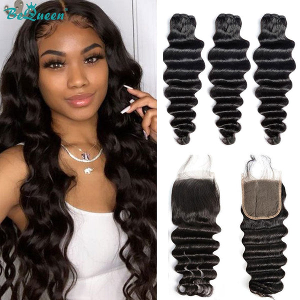 BeQueenWig BEQUEEN 3Pcs with Closure Natural Wavy Best Virgin Human Hair Bundles